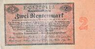 Deutschland Deutsches Reich 2 Rentenmark Mark, Rentenbankschein Deutsche Rentenbank KN 8stellig -