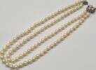 Perlenschmuck Perlenkette Antikschmuck 2 reihiges Collier 14K 585er Gold Verschluß mit Rubin, Akoya Perlencollier -