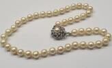 Perlenschmuck Perlenkette Antikschmuck Collier 14K 585er Gold Verschluß mit Brillanten, Akoya Perlencollier -