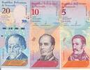 Venezuela 5, 10 , 20 Bolivares 3 Banknoten, Lot -