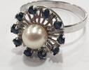 Goldschmuck, Weißgold 14K 858er Gold Ring mit Perle und Saphiren -