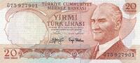 Türkei Türkiye 20 Lira 6.Emisyon 3.Tertip 20 Türk Lirasi Serie: G 75927901 -