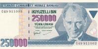 Türkei Türkiye 250000 Lira 7.Emisyon 3.Tertip Iki Yüz Elli Bin Türk Lirasi Serie: G49911003 -
