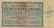 Deutsches Reich Deutschland Weimarer Republik 5 Rentenmark Rentenbankschein 1923 KN 7stellig, FZ: O, Deutsche Rentenbank 1923-1937 III-IV
