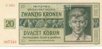 Deutschland Drittes Reich, Böhmen und Mähren 20 Kronen, Korun mit Perforation, Serie H -