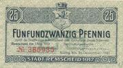Remscheid 25 Pfennig Notgeldschein der Stadtkasse -