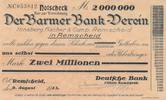 Remscheid Zwei Millionen Mark Notscheck, nur zur Verrechnung, Hinsberg,Fischer & Comp. -