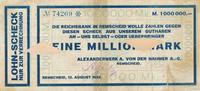 Remscheid Eine Million Mark Lohn-Scheck, Entwertet -