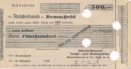 Remscheid 500 Mark Lohnscheck, Fa. Stachelhauser, Lochentwertet, Nr. D. 9 104515 -