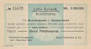 Remscheid-Vieringhausen Drei Millionen Mark Lohnscheck d. Reichsbank, David Dominicus & Co -