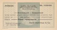 Remscheid-Vieringhausen 5 Millionen Mark Lohnscheck der Reichsbank, David Dominicus & Co -
