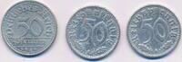 Deutschland Weimarer Republik Drittes Reich 3x 50 Pfennig Lot -