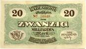 Deutschland Deutsches Reich 20 Milliarden Mark Notgeld Notgeldschein, Gutschein, der Stadt Karlsruhe, Baden Württemberg -