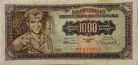 1000 Dinara 1955 Jugoslawien Banknote III+