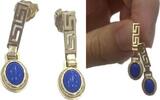 Goldschmuck 14 K, 585er Gold Ohrringe, Ohrstecker, mit blauem Stein -