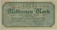 Deutschland Deutsches Reich 100 Millionen Mark Notgeld Notgeldschein, Herne, Bergwerksgesellschaft Hibernia, Serie D -