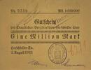 Deutschland, Deutsches Reich 1 Million Mark Notgeld, Notgeldschein, Der Staatlichen Bergdirektion Hirschfelde -