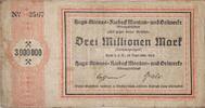 Deutschland, Deutsches Reich 3 Millionen Mark, Gutschein Notgeld, Notgeldschein, Halle, Hugo Stinnes Riebeck Montan und Oelwerke -