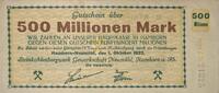 Deutschland, Deutsches Reich 500 Millionen Mark, Notgeld, Gutschein Hamborn-Neumühl. Steinkohlenbergwerk Gewerkschaft Neumühl Hamborn a.Rh. -