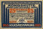 Deutschland, Deutsches Reich 25 Pfennig Notgeld, Notgeldschein, Schlesien, Königshütte, Volksabstimmung -