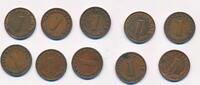 Deutschland Drittes Reich, Deutsches Reich 10x 1 Pfennig Münzen Lot -