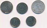 Deutschland Drittes Reich, Deutsches Reich 1, 5, 10, 50 Pfennig Münzen lot, 5 stück -