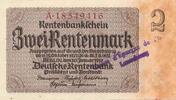 Deutschland Drittes Reich 2 Rentenmark mit luxemburgischem Gemeinde-, Post-, Sparkassenstempel -