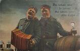 Deutschland Deutsches Reich AK Ansichtskarte Postkarte, I. Weltkrieg Feldpost, So leben wir alle Tage 2 Soldaten mit Akordeon und Bier -