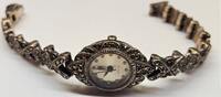 Silberuhr 925 er Silber Uhr Markasiten Quarz Damenarmbanduhr Damenuhr -