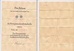 Deutschland Drittes Reich Abzeichen, Ehrenzeichen; Militaria Kriegsverdienstmedaille, für Kriegsverdienst mit Urkunde, Bergbau Hauer -