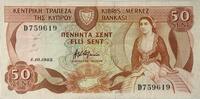 Zypern, Kibris 50 Cents Banknote, Central Bank of Cyprus -