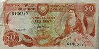 Zypern 50 Cents Banknote Kıbrıs Merkez Bankası -