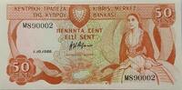 Zypern 50 Cents Banknote Kıbrıs Merkez Bankası -