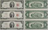 USA, Vereinigte Staaten von Amerika 3* 2 Dollars Banknote Federal Reserve Note fortlaufende Seriennummer, 3x Banknoten -