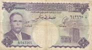 1/2 Dinar 1962 Tunesien Geldschein Banknote Tunus Tunisie Un Demi Dinar IV - stark gebraucht