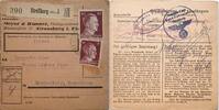 Drittes Reich Deutschland Paketkarte, 2. Weltkrieg, Propaganda Meyer&Wanner, Strassburg(Els), Drogerie Pier -