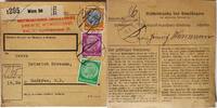 Österreich, Drittes Reich Deutschland Paketkarte 2. Weltkrieg Wien, Hadres, Bescheinigung des Empfängers, 100 Pfennig Paul von Hindenburg -