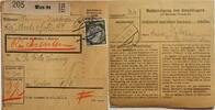 Österreich, Drittes Reich Deutschland Paketkarte 2. Weltkrieg Wien, Hadres, Bescheinigung des Empfängers -
