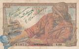 Frankreich, Großbritannien, 3.Reich 2. Weltkrieg Passierschein Propaganda Propaganda Note auf 20 Francs geschrieben -