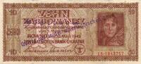 3. Reich, Deutschland, Ukraine 10 Karbowanez Besatzung II. Weltkrieg, Stempel: Gültig nur in den amerikanischen Zone -