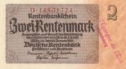 Deutschland Weimarer Republik 3. Reich Luxemburg 2 Rentenmark Rentenbankschein mit luxemburgischem Gemeinde-, Post-, Sparkassenstempel, KN 8Stellig Serie D -
