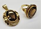 14K Goldset Ring Anhänger 5585er Gold Rauchtopas Goldring Goldanhänger -