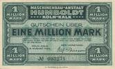 Köln-Kalk 1 Million Mark Gutschein Maschinenbau-Anstalt Humboldt -