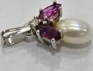 Perlenschmuck Brillantschmuck Weissgold 14K 585 er Gold Anhänger mit Brillanten, Perle und Rubin, Rubinanhänger -