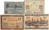 Deutschland, Deutsches Reich 25, 2 x 50, 75 Pfennig 4 x Notgeldschein, Stadt Bremen -