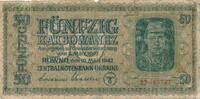 3.Reich, Ukraine, Besatzungsausgaben 2. Weltkrieg 50 Karbowanez KN: 6 stellig, Zentralnotenbanknote -