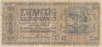 3.Reich, Ukraine, Besatzungsausgaben 2. Weltkrieg 20 Karbowanez KN: 6 stellig, Zentralnotenbanknote -