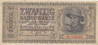 3.Reich, Ukraine, Besatzungsausgaben 2. Weltkrieg 20 Karbowanez KN: 6 stellig, Zentralnotenbanknote -