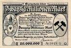 Deutsches Reich Deutschland Rheinland Moers 20 Millionen Mark Großgeldschein, Inflation, Verein der Bergwerke am linken Niederrhein -