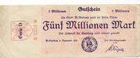 Deutsches Reich Deutschland Rheinland 5 Millonen Mark Großgeldschein, Inflation, Stadt Mönchengladbach -
